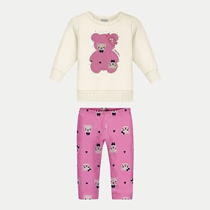 CONJUNTO INVERNO ALAKAZOO CALÇA E BLUSÃO CARECA OFFWHITE MOLETOM FEMININO INFANTIL