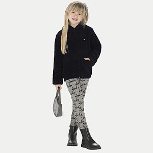 CONJUNTO INVERNO ALAKAZOO CALÇA E BLUSÃO COM CAPUZ  PRETO FEMININO INFANTIL