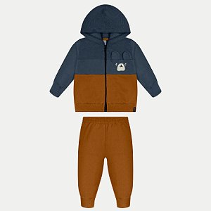 CONJUNTO INVERNO ALAKAZOO CALÇA E JAQUETA COM CAPUZ MOLETOM CARAMELO MASCULINO INFANTIL