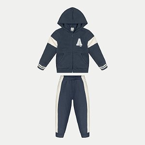 CONJUNTO INVERNO ALAKAZOO CALÇA E JAQUETA COM CAPUZ MOLETOM AZUL MARINHO MASCULINO INFANTIL