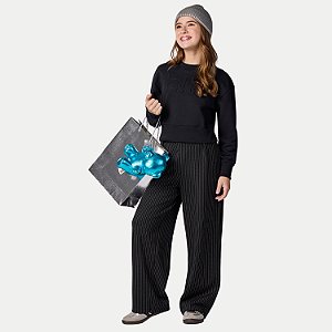 CONJUNTO INVERNO LUNENDER HITS CALÇA E BLUSÃO CARECA MOLETOM PRETO FEMININO INFANTIL