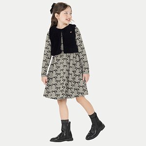 VESTIDO ALAKAZOO MANGA LONGA MALHA COM COLETE PRETO FEMNINO INFANTIL