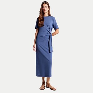 VESTIDO HERING MANGA CURTA MALHA MIDI AZUL FEMININO ADULTO