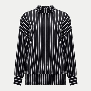 BLUSA LUNENDER MANGA LONGA  MALHA LISTRADA GOLA ALTA PRETO FEMININO ADULTO