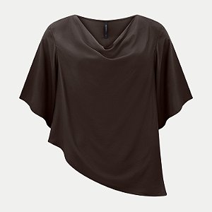 BLUSA LUNENDER MANGA CURTA TECIDO PLANO MARROM FEMININO ADULTO