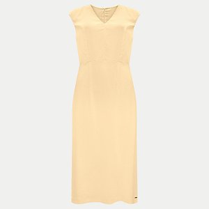 VESTIDO LUNENDER MANGA CURTA LINHO COM ELASTANO AMARELO FEMININO ADULTO