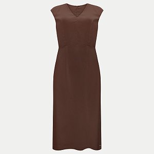 VESTIDO LUNENDER MANGA CURTA LINHO COM ELASTANO MARROM FEMININO ADULTO