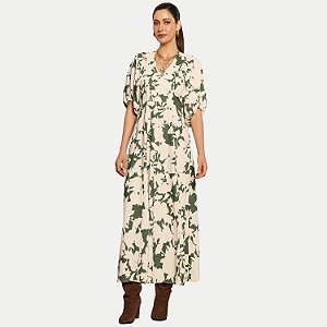 VESTIDO DOCE TRAMA 3/4 VISCOSE ESTAMPADO LONGO VERDE FEMININO ADULTO