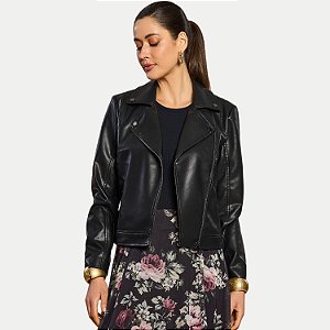 JAQUETA DOCE TRAMA POLIURETANO SEM CAPUZ PRETO FEMININO ADULTO