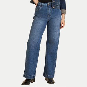 CALÇA YOUNG JEANS MÉDIO COM ELASTANO WIDE LEG FEMININA ADULTO