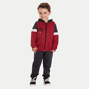 CONJUNTO INVERNO RANDA MUNDU CALÇA COM JAQUETA  MOLETOM VERMELHO MASCULINO INFANTIL