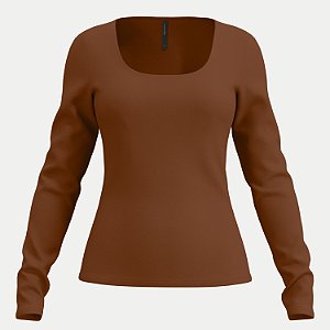 BLUSA LUNENDER MANGA LONGA MALHA MARROM FEMININO ADULTO