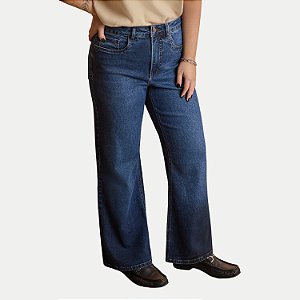 CALÇA LUNENDER JEANS MÉDIO COM ELASTANO WIDE LEG FEMININO ADULTO