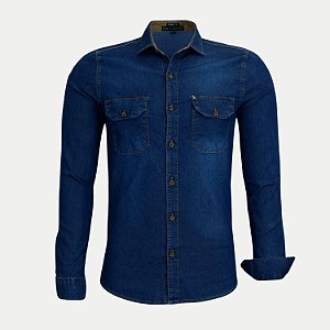 CAMISA AMIL MANGA LONGA SLIM JEANS ESCURO MASCULINO ADULTO