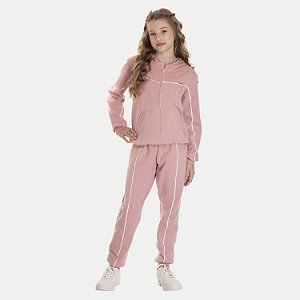 CONJUNTO INVERNO RANDA MUNDU CALÇA COM JAQUETA MOLETOM ROSA FEMININO INFANTIL