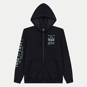JAQUETA FICO MOLETOM COM CAPUZ PRETO MASCULINO JUVENIL INFANTIL