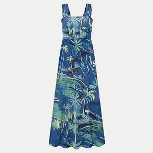VESTIDO LUNENDER REGATA POLIESTER LONGO AZUL OCEANO FEMININO ADULTO