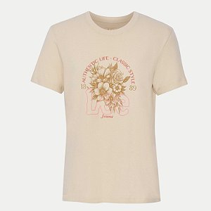 BLUSA LEE MANGA CURTA TSHIRT ALGODÃO SILKADA BEGE FEMININO ADULTO