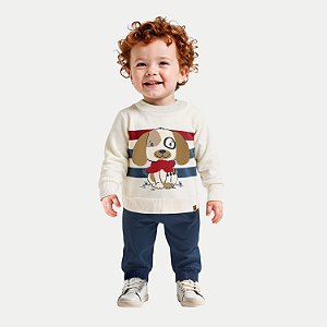 CONJUNTO INVERNO ALAKAZOO CALÇA COM BLUSÃO CARECA MOLETON AZUL MARINHO MASCULINO INFANTIL