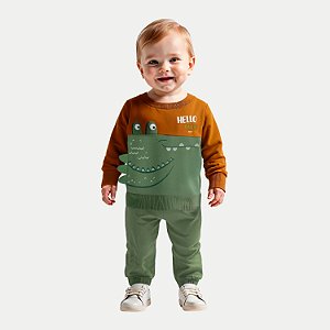 CONJUNTO INVERNO ALAKAZOO CALÇA COM BLUSÃO CARECA MOLETON VERDE MASCULINO INFANTIL