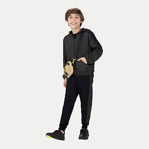CONJUNTO INVERNO ALAKAZOO CALÇA COM JAQUETA COM CAPUZ CINZA MASCULINO INFANTIL