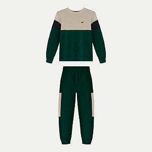 CONJUNTO INVERNO ALAKAZOO CALÇA COM BLUSÃO CARECA MOLETON VERDE MASCULINO INFANTIL