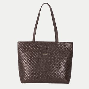 BOLSA CLASSE OMBRO COURO TRAMA MARROM ESCURO FEMININO ADULTO