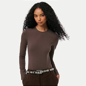 BLUSA HERING MANGA LONGA BODY ALGODÃO COM ELASTANO MARROM FEMININO ADULTO
