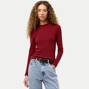 BLUSA HERING MANGA LONGA MALHA CANELADA GOLA ALTA VERMELHO FEMININO ADULTO