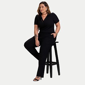 CONJUNTO VERÃO KENIA CAMÕES CALÇA E BLUSA LINHO PRETO FEMININO ADULTO
