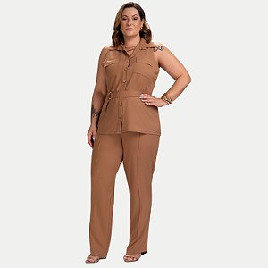 CONJUNTO VERÃO KENIA CAMÕES CALÇA E BLUSA VISCOSE TELHA FEMININO ADULTO