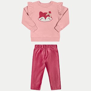 CONJUNTO INVERNO ANGERO CALÇA E BLUSÃO CARECA MOLETOM ROSA FEMININO INFANTIL