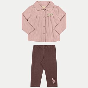 CONJUNTO INVERNO ANGERO CALÇA E CASACO MOLETOM ROSA FEMININO INFANTIL