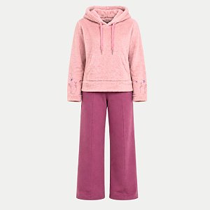 CONJUNTO INVERNO ANGERO CALÇA E BLUSÃO COM CAPUZ PELO ROSA FEMININO INFANTIL