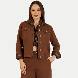 JAQUETA YOUNG BRIM COM ELASTANO SEM CAPUZ MARROM FEMININO ADULTO