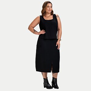 CONJUNTO VERÃO KENIA CAMÕES SAIA E BLUSA LINHO PRETO FEMININO ADULTO