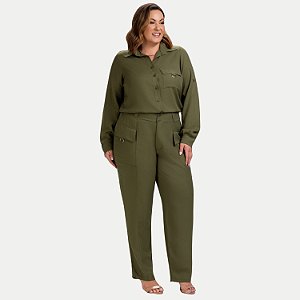 CONJUNTO VERÃO KENIA CAMÕES CALÇA E CAMISETE VISCOSE VERDE FEMININO AULTO