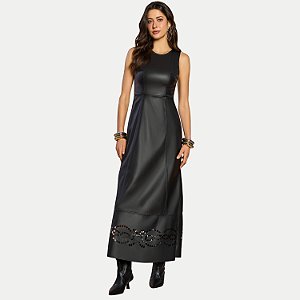 VESTIDO DOCE TRAMA REGATA POLIURETANO PRETO FEMININO ADULTO