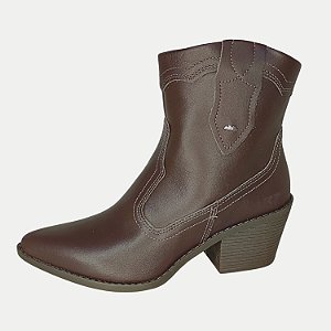 BOTA DAKOTA CANO CURTO COURO SALTO ALTO TEXANA MARROM ESCURO FEMININO ADULTO