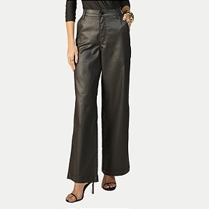 CALÇA OGNUS BRIM RESINADO WIDE LEG PRETO FEMININO ADULTO
