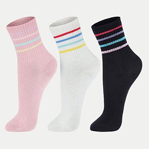 MEIA LUPO PACOTE COM 3 MEIAS SOQUETE MÉDIO PRETO, BRANCO E ROSA FEMININO ADULTO