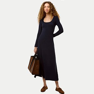 VESTIDO HERING MANGA LONGA MALHA CANELADA MIDI AZUL MARINHO FEMININO ADULTO