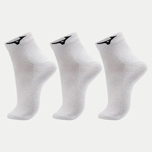 MEIA MIZUNO SOQUETE CANO CURTO KIT COM 3 MEIAS BRANCAS UNISEX ADULTO