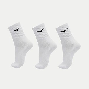 MEIA MIZUNO SOQUETE CANO MÉDIO KIT COM 3 MEIAS BRANCAS UNISEX ADULTO