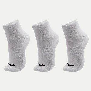 MEIA MIZUNO SOQUETE PRIME KIT COM 3 MEIAS BRANCAS UNISEX ADULTO