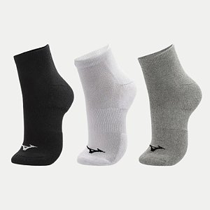 MEIA MIZUNO SOQUETE PRIME KIT COM 3 MEIAS PRETO,BRANCO E CINZA UNISEX ADULTO