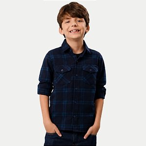 CAMISA ALFA MANGA LONGA COMFORT FLANELADA XADREZ AZUL MARINHO MASCULINO INFANTIL
