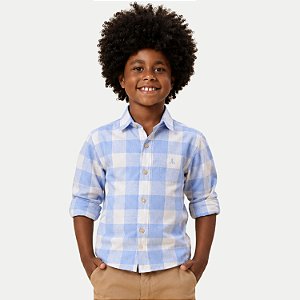CAMISA ALFA MANGA LONGA COMFORT ALGODÃO XADREZ AZUL PASTEL MASCULINO INFANTIL