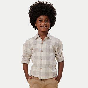 CAMISA ALFA MANGA LONGA COMFORT ALGODÃO XADREZ CINZA MASCULINO INFANTIL