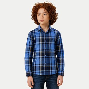 CAMISA ALFA MANGA LONGA COMFORT ALGODÃO XADREZ AZUL ROYAL MASCULINO INFANTIL